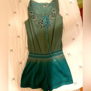 Green with blue accents Romper. Offers accepted (: